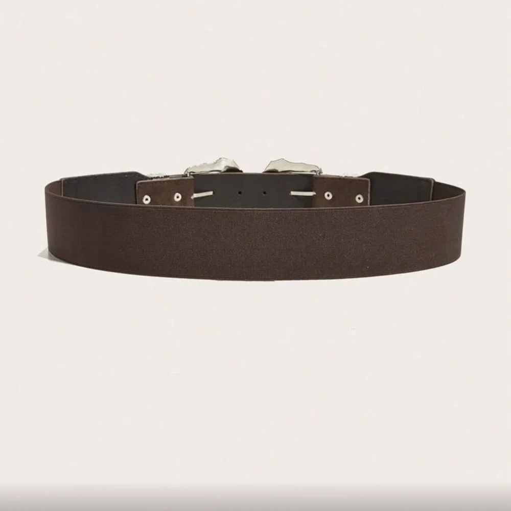 Elegant Brown Belt with Silver Buckles